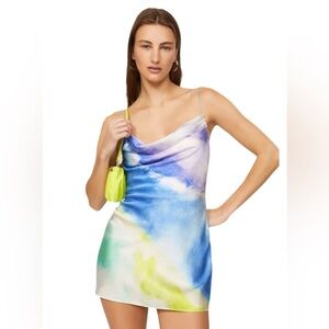 Retrofête Silk Watercolor Cowl Neck Slip Dress Size XL